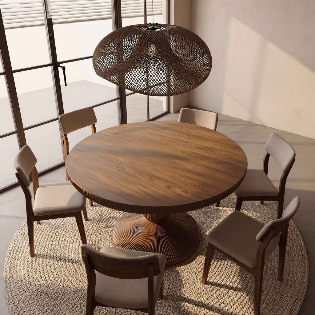 Spry Interior Modern Round Pedestal Dining Table, Handcrafted Solid Wood Kitchen Statement Table for Home Dining Room, SINLSADT168