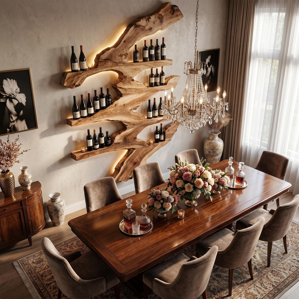 Handcrafted Wooden Wine Stand, Free-Standing Countertop Wine Bottle Rack & Display Holder for Kitchen & Bar