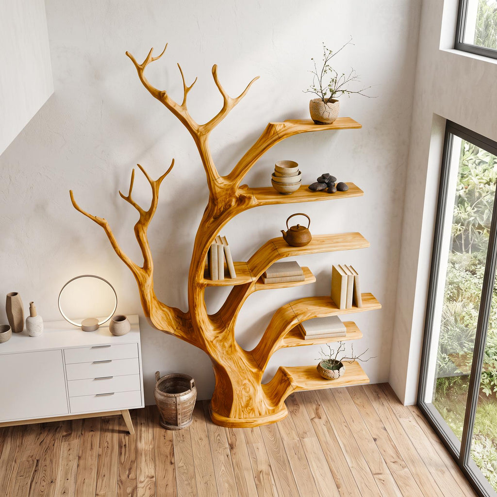 Rustic Tree Bookshelf Living Bedroom