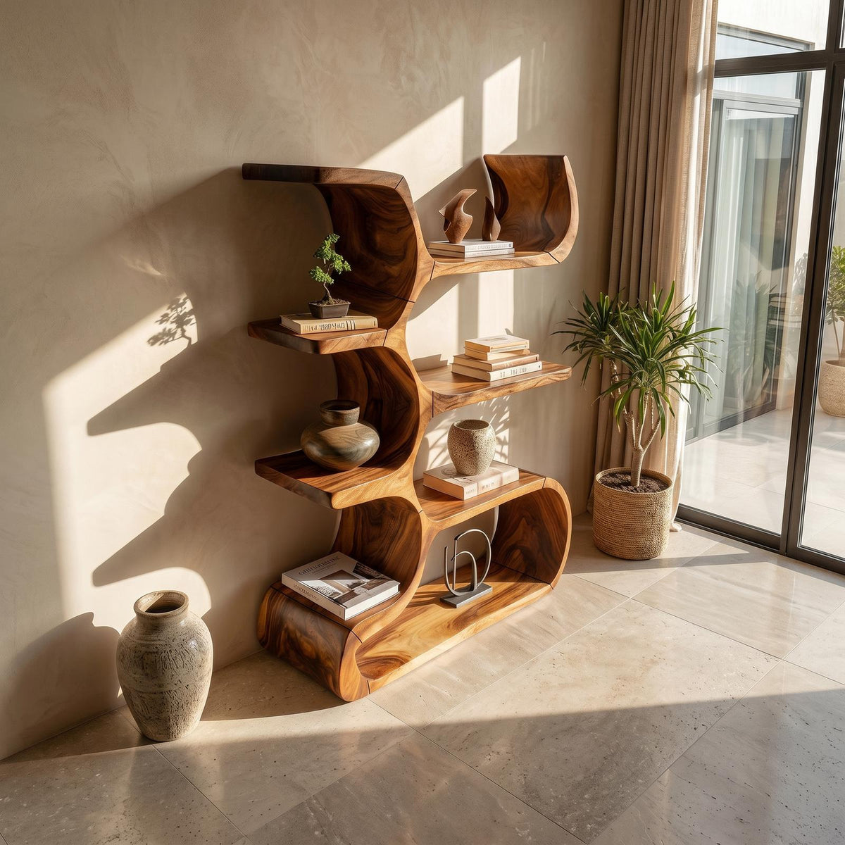 Contemporary Wooden Bookcase In Sculpted Curves SILDTTRBS042