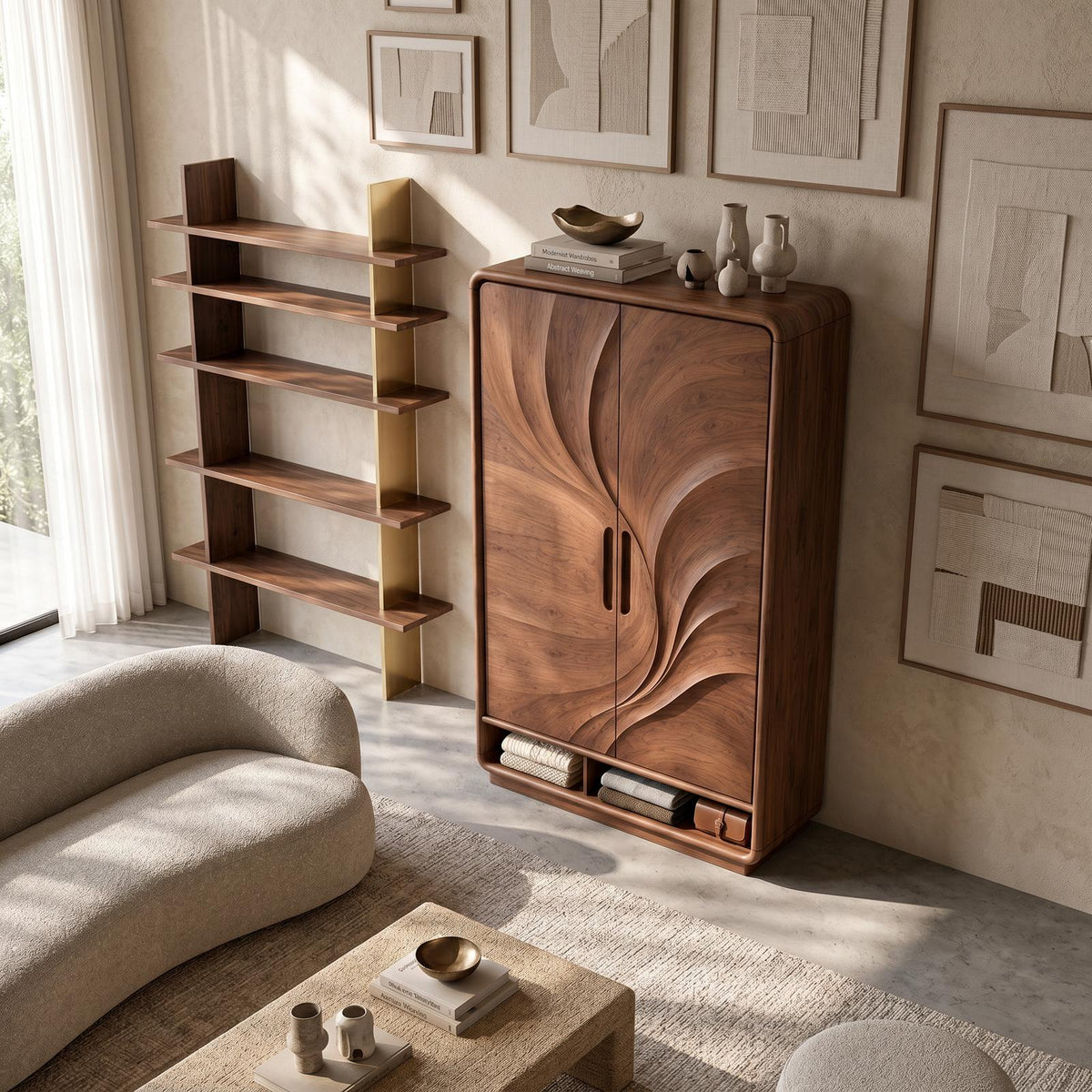 Minimalist Textured Surface Wardrobe For Guest Room Interior