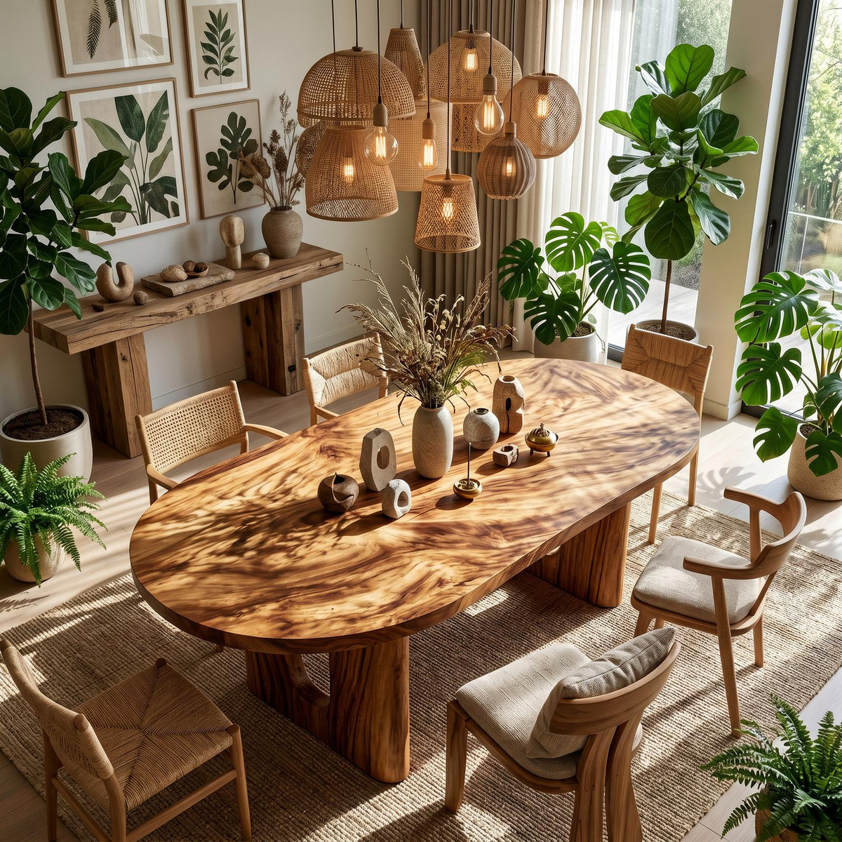 Rustic Dining Table, Handcrafted Solid Wood Farmhouse Kitchen & Dining Room Table, Natural Wood Grain