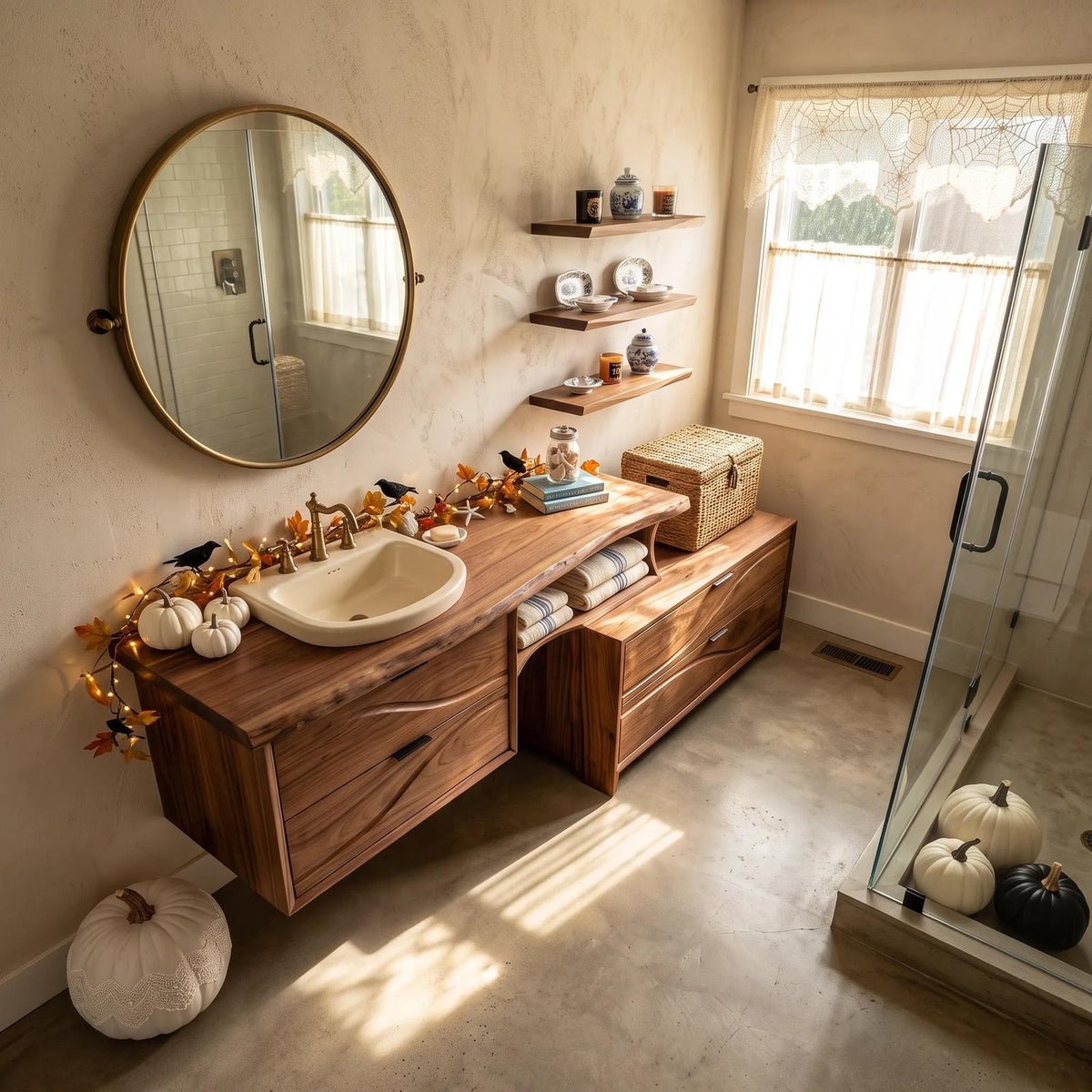 Organic Pumpkin Floating Bathroom Vanity Modern Bathroom
