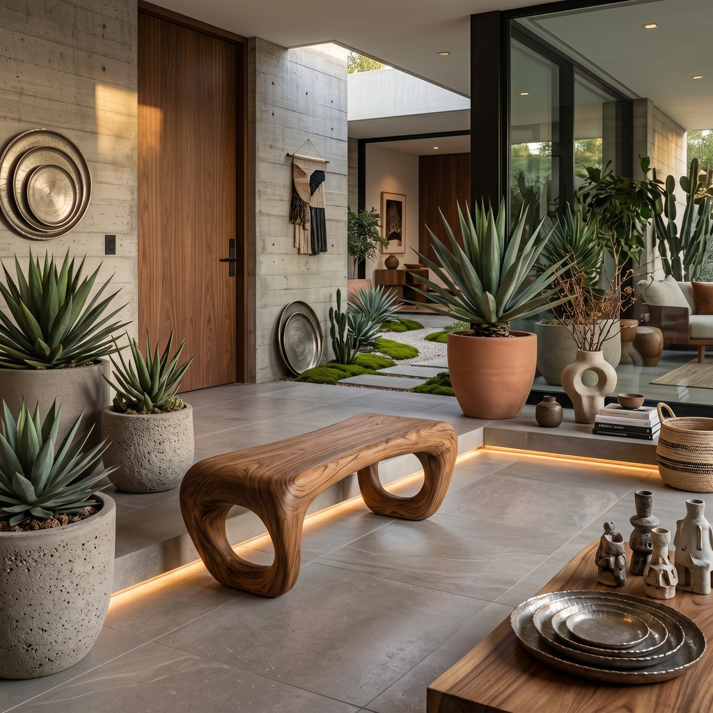 Modern Sculptural Outdoor Bench, Weather-Resistant Handcrafted Solid Wood Garden Patio Bench Seating & Park Furniture