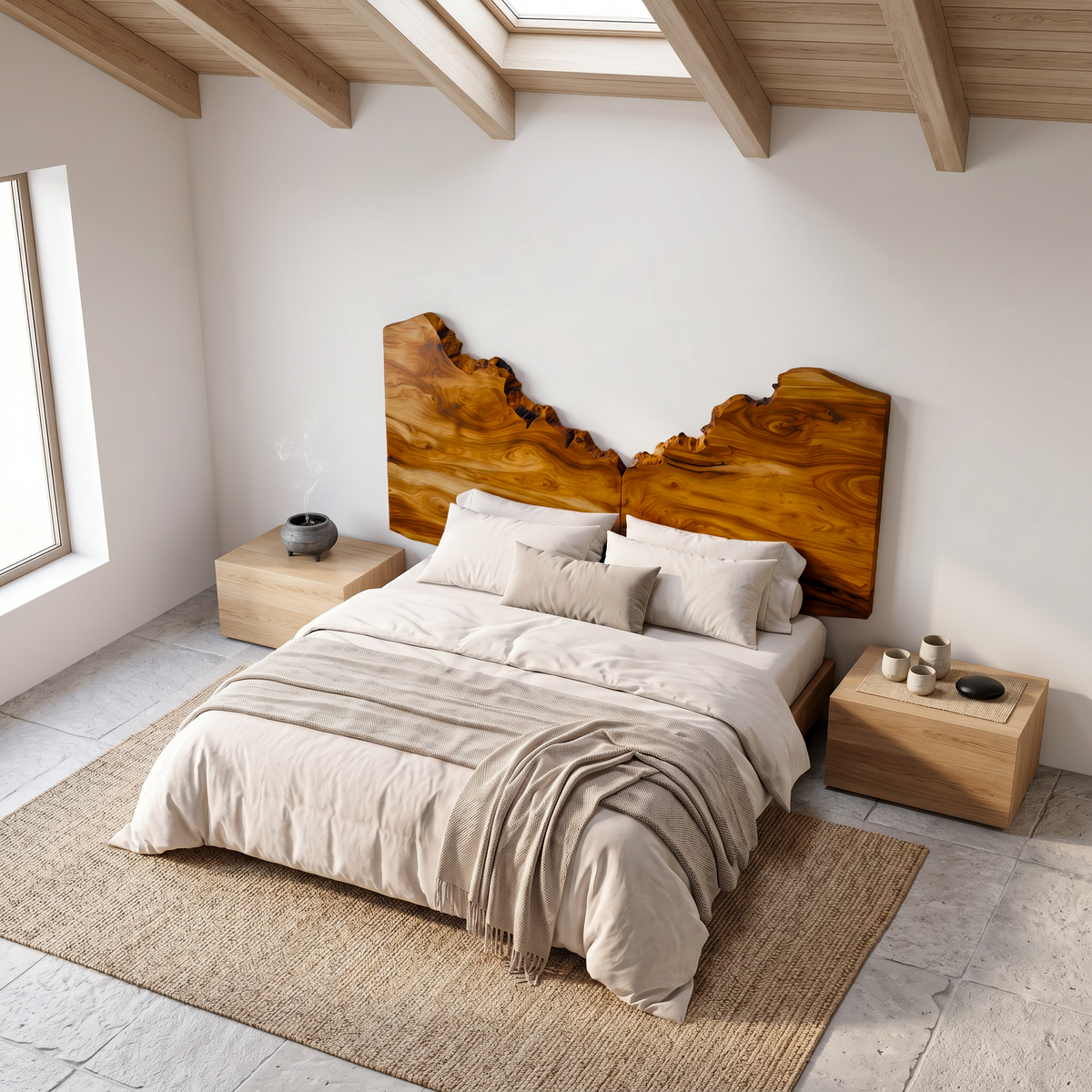 Organic Live Edge Headboard Wooden Bed Headboard For Bedroom SINLSAHB067