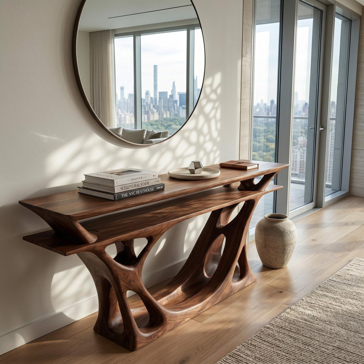 Contemporary Console Table With Sculptural Form For Entryway