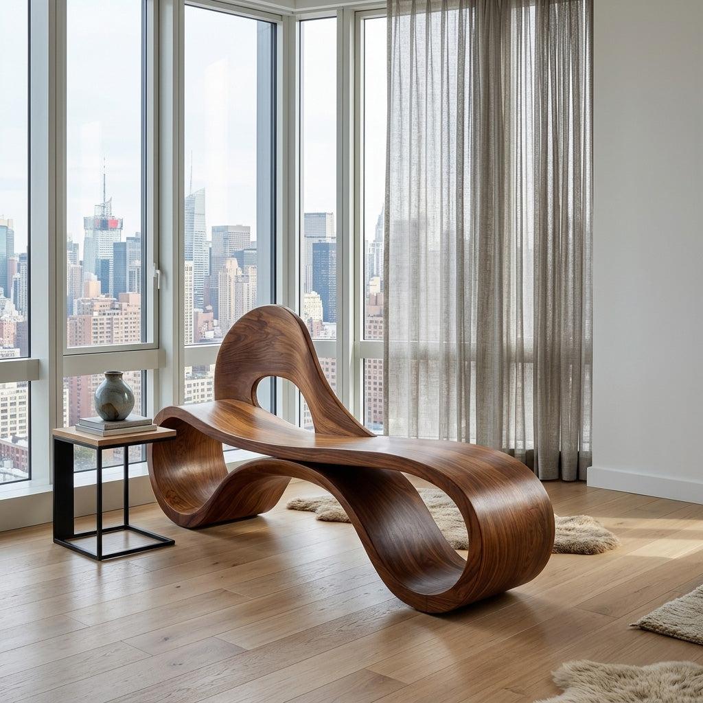 Artistic Wooden Bench With Flowing Sculpture For Luxury Interior RTTHHNCHR161