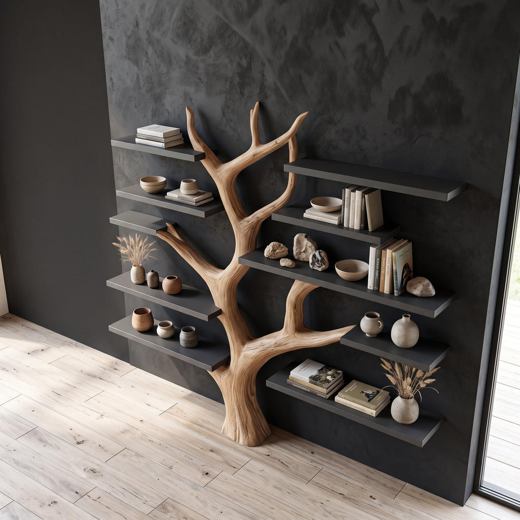 Rustic Tree Bookshelf, Solid Wood Wall Mounted Bookcase & Cozy Floating Storage Shelf for Bedroom or Living Room Decor