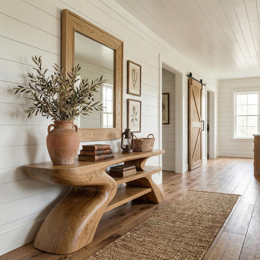 Rustic Artistic Style Console Table, Natural Solid Wood Sofa Table for Living Room & Entryway