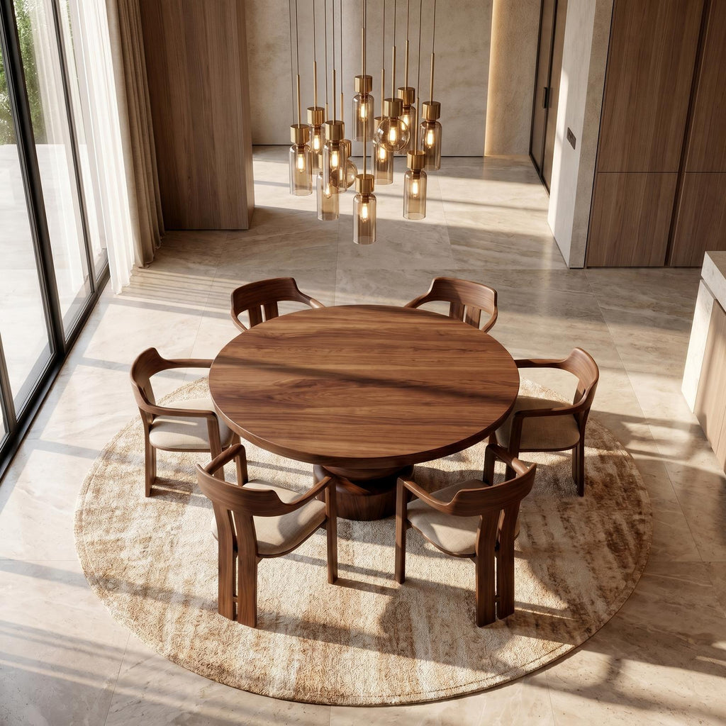 Rustic Sculptural Round Dining Table, Handcrafted Solid Wood Kitchen Table for dining room Home Decor