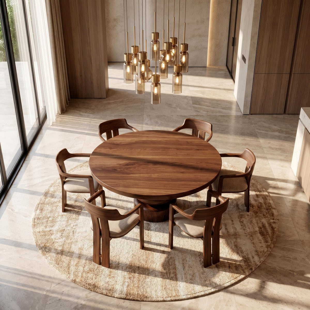 Rustic Sculptural Round Dining Table, Handcrafted Solid Wood Kitchen Table for dining room Home Decor