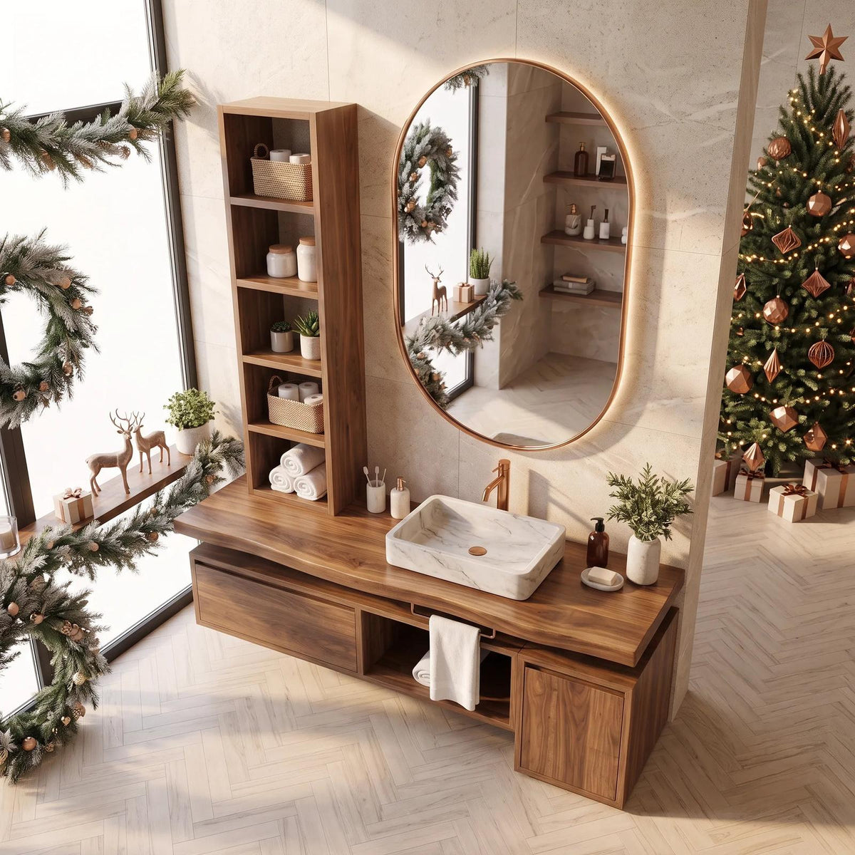 Handcrafted Scandinavian Christmas Floating Vanity Holiday Cottage