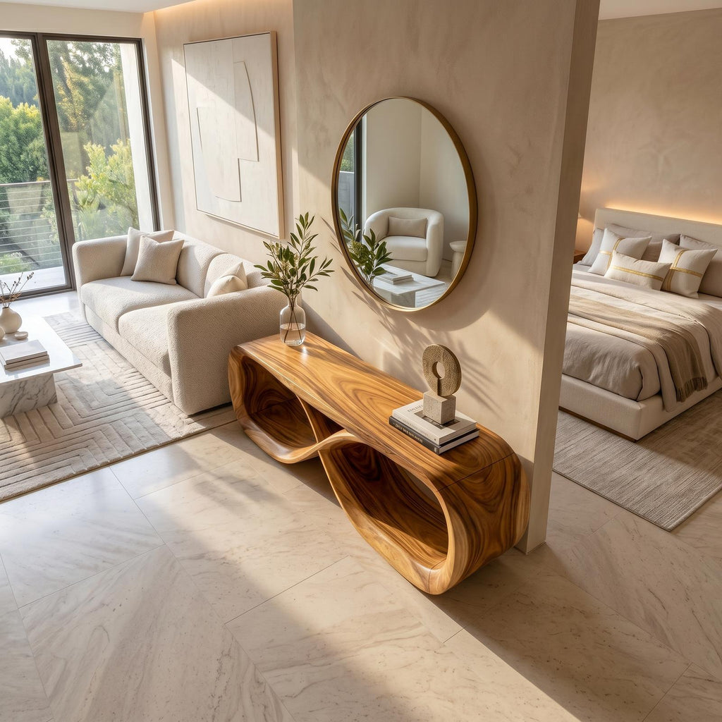 Curved Wooden Bench Contemporary Residence