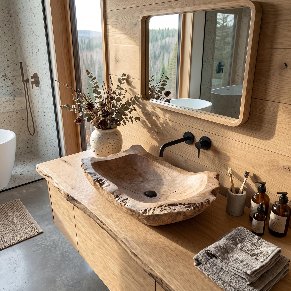 Mid Century Wood Wash Basin For Luxury Bathroom Furniture