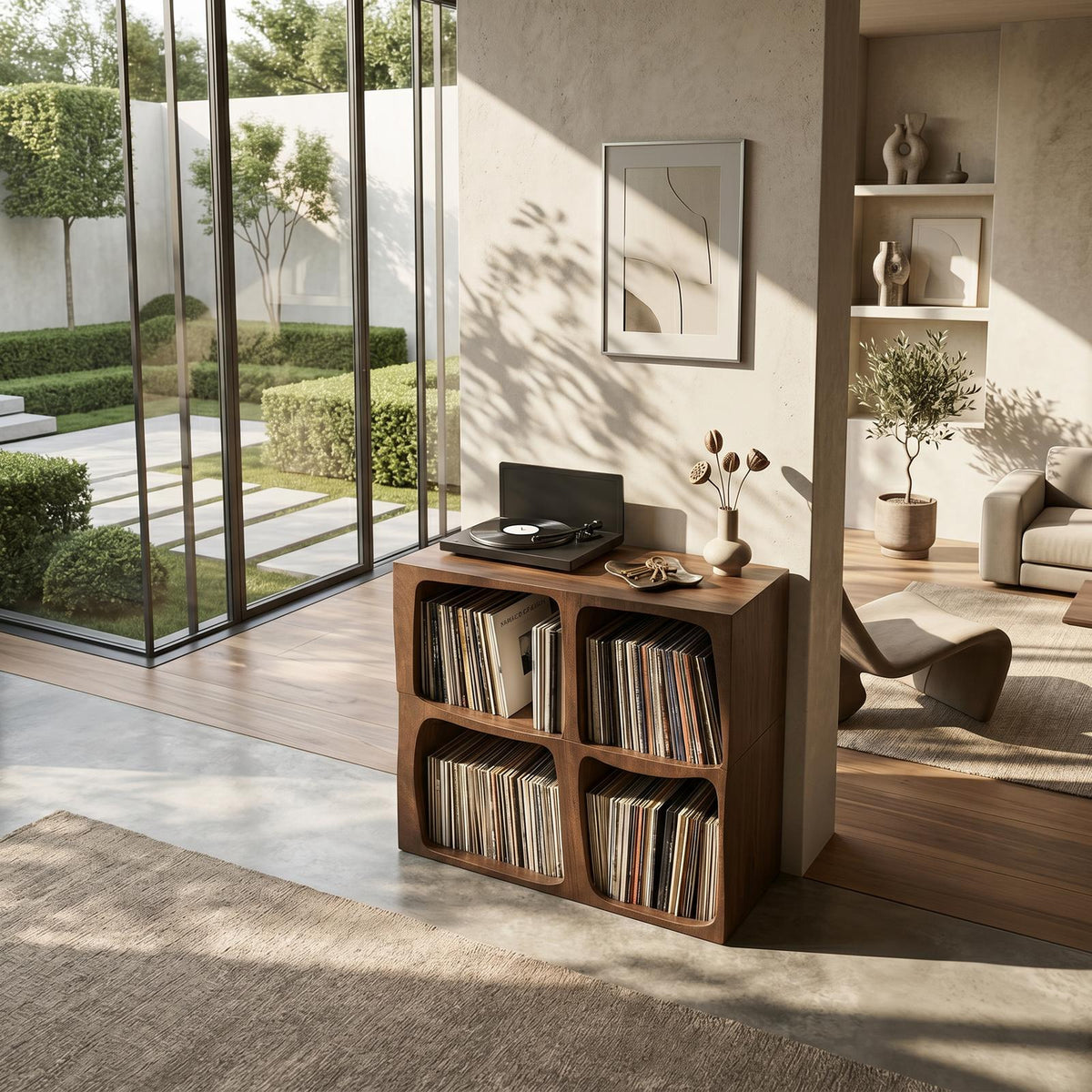 Mid Century Live Edge Record Stand Modern Living Room