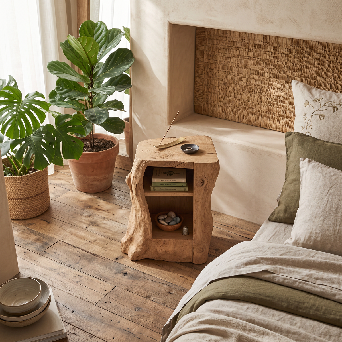 Spry Interior Handcrafted Solid Wood Side Cabinet, Rustic Bedside Table & End Storage Organizer for Bedroom Decor, SILDTTNNS001
