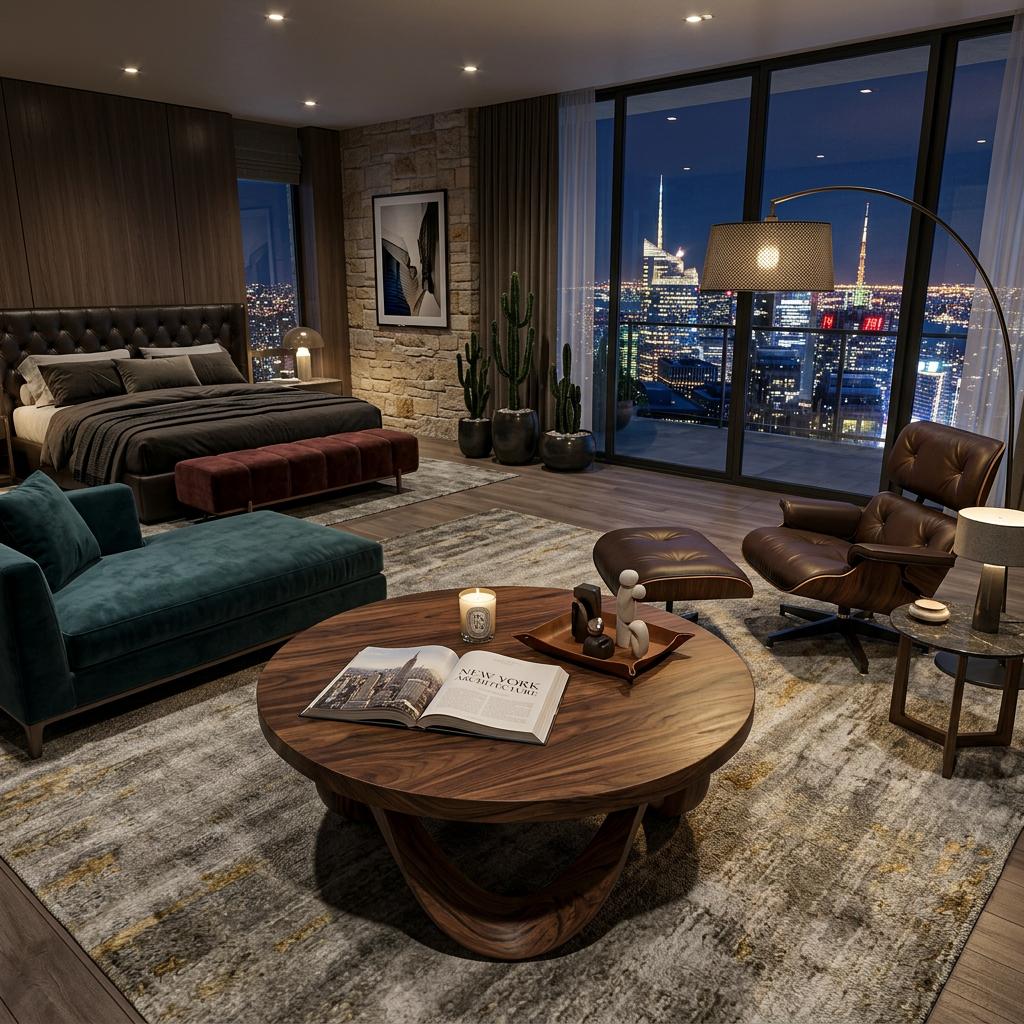 Modern Wooden Coffee Table with Unique Base Design, Handcrafted Solid Wood Living Room Center Table, Model