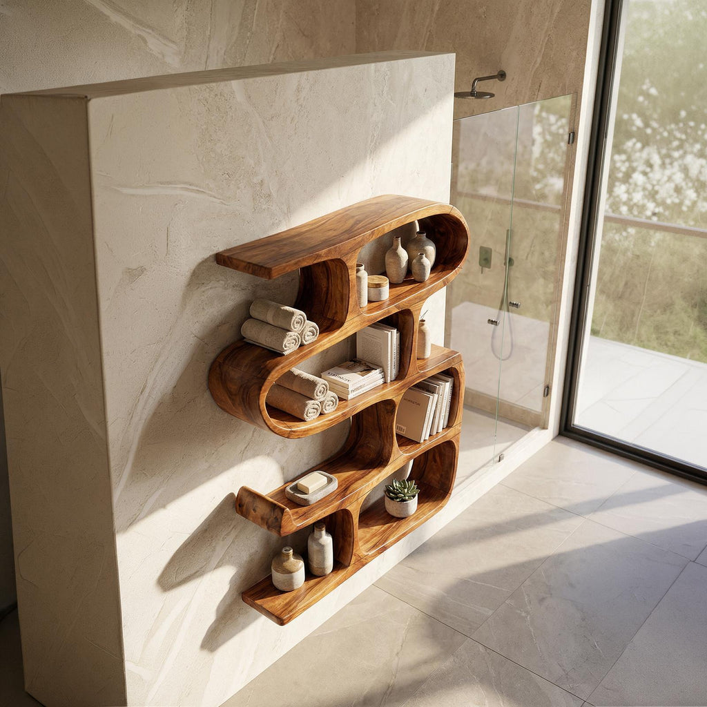 Modern Curved Bookshelf, Stylish Wooden Bookcase & Console Storage Shelf for Hallway & Entryway