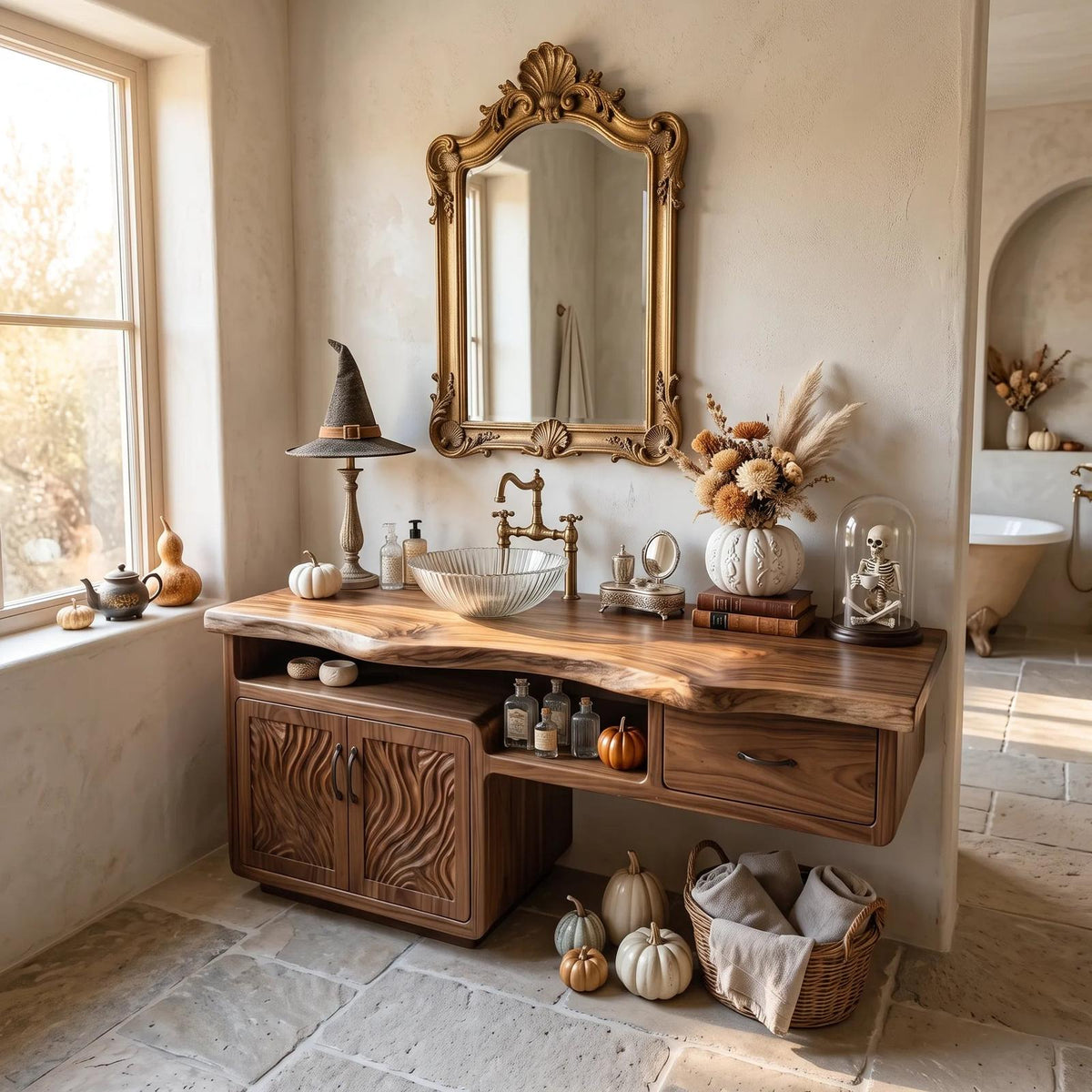 Farmhouse Halloween Storage Bathroom Vanity Luxury Bathroom