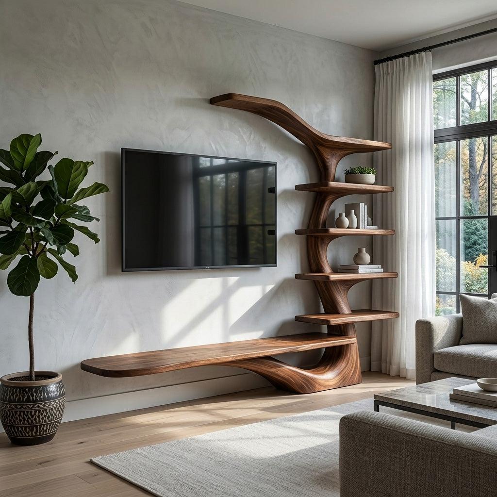 Modern TV Stand With Tree Inspired Shelf For Living Room