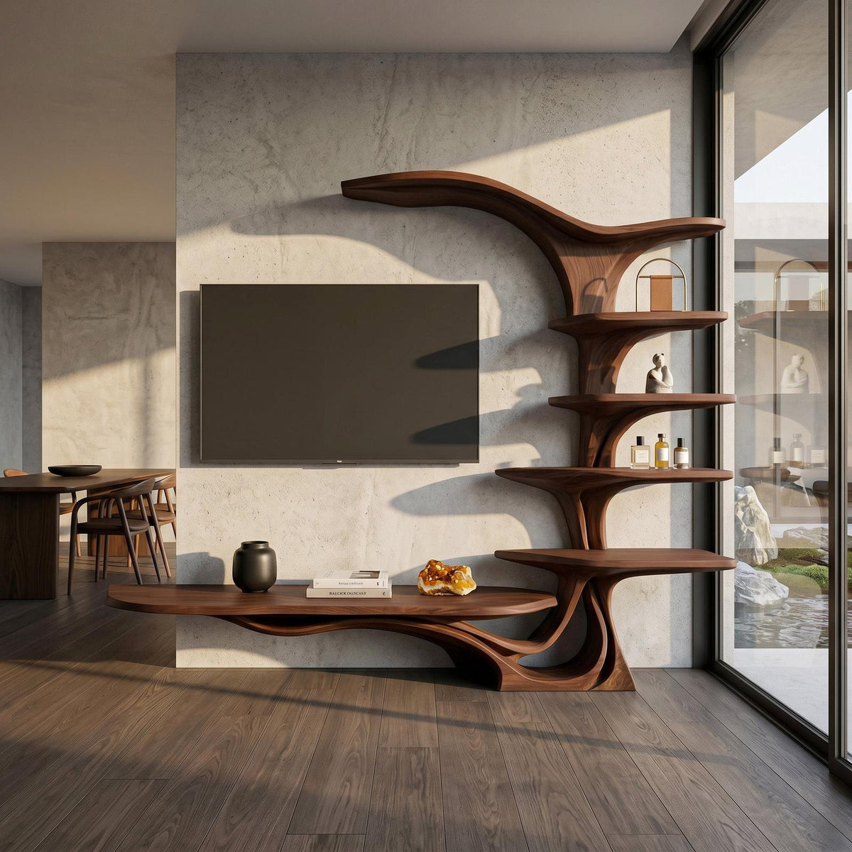 Modern Sculptural TV Stand With Branch Shelves For Living Room
