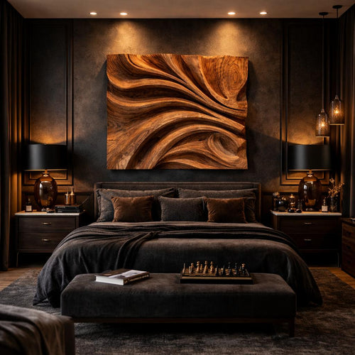 Abstract Fold Carved Solid Wood Wall Art Modern Interior Decor