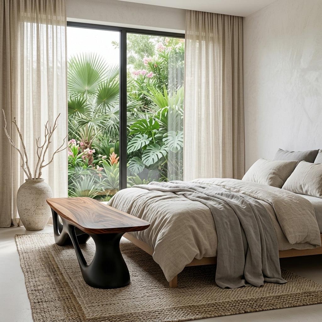 Contemporary Natural Wood Bench For Luxury Window Corner RTTHHNCHR159