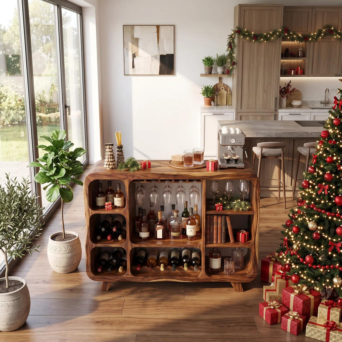 Organic Modern Christmas Wine Cabinet Poolside Living Room