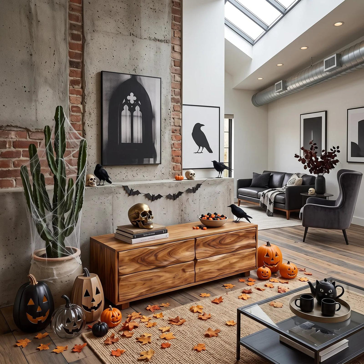 Halloween Wooden Storage Bench Drawers For Spooky Living Room Decor