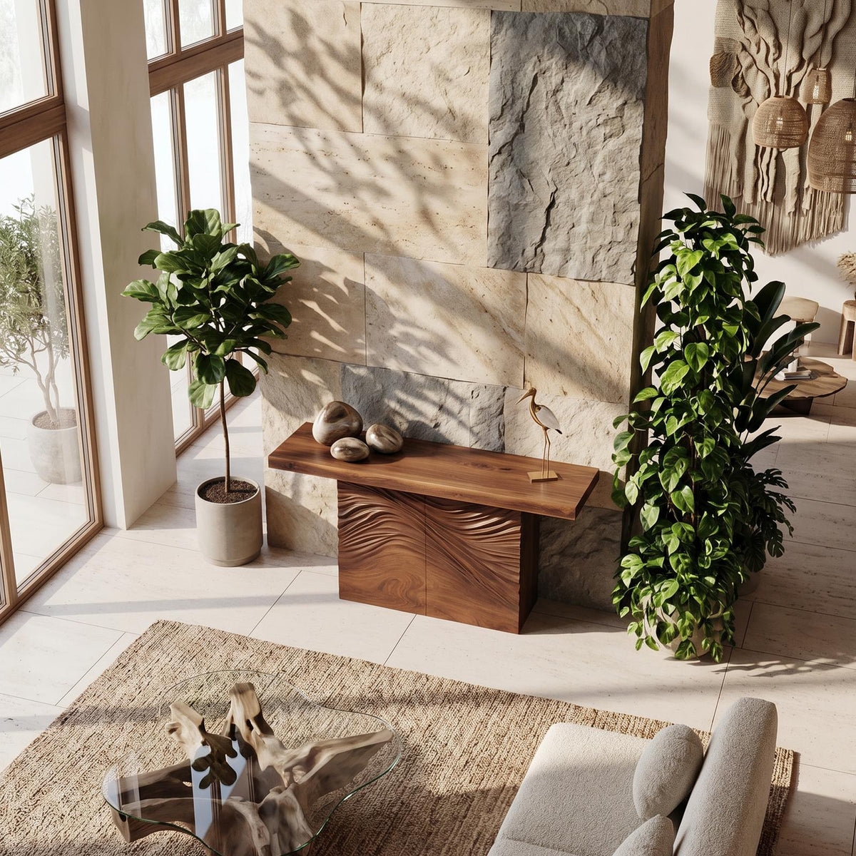 Minimalist Organic Edge Accent Table For Entryway Interior Area