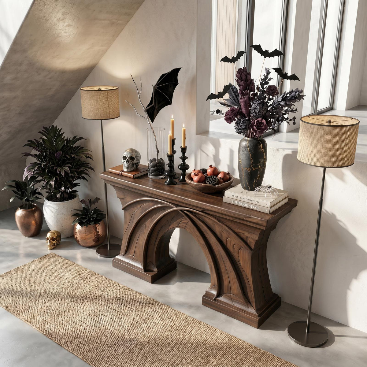 Rustic Console Table Handcrafted Flowing Sculptural Design For Living Room Entryway