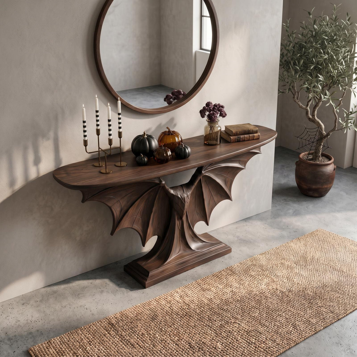 Modern Halloween Console Table With Sculptural Bat Wing Design For Living Room And Entryway