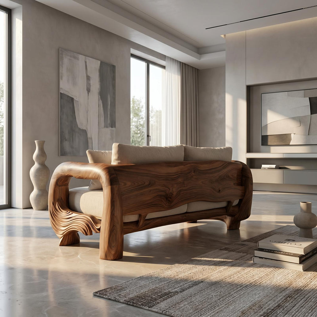 Contemporary Lounge Sofa Frame With Sculptural Wooden Base For Living Room