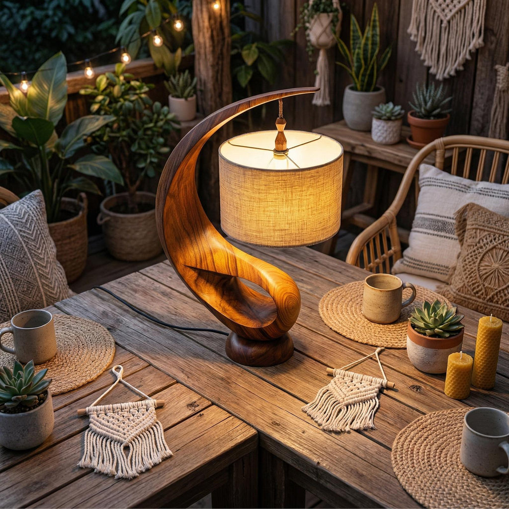 Modern Decorative Table Lamp, Elegant Wood Accent Light for Entryway Console & Living Room