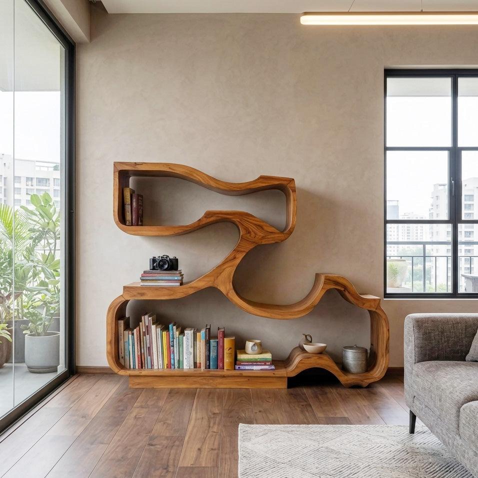 Artistic Bookshelf With Flowing Design For Living Room SITHHNBS032
