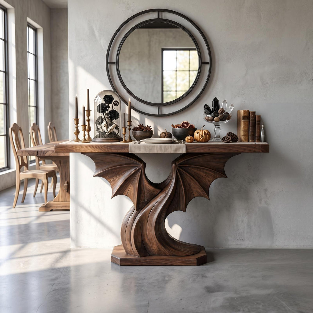 Contemporary Halloween Console Table With Sculptural Bat Wing Design For Entryway And Hallway