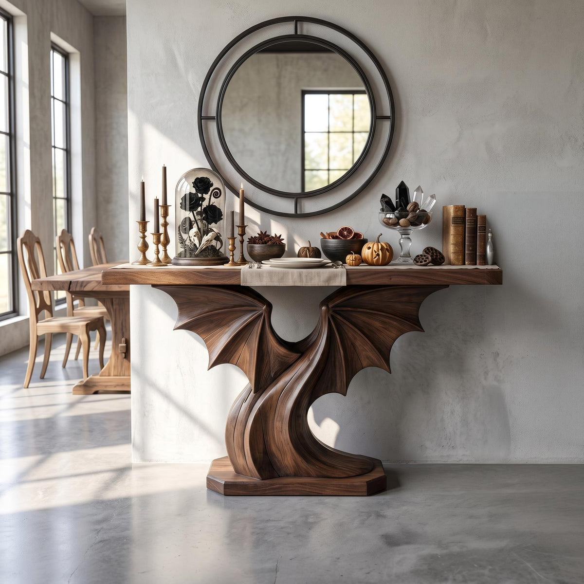 Contemporary Halloween Console Table With Sculptural Bat Wing Design For Entryway And Hallway