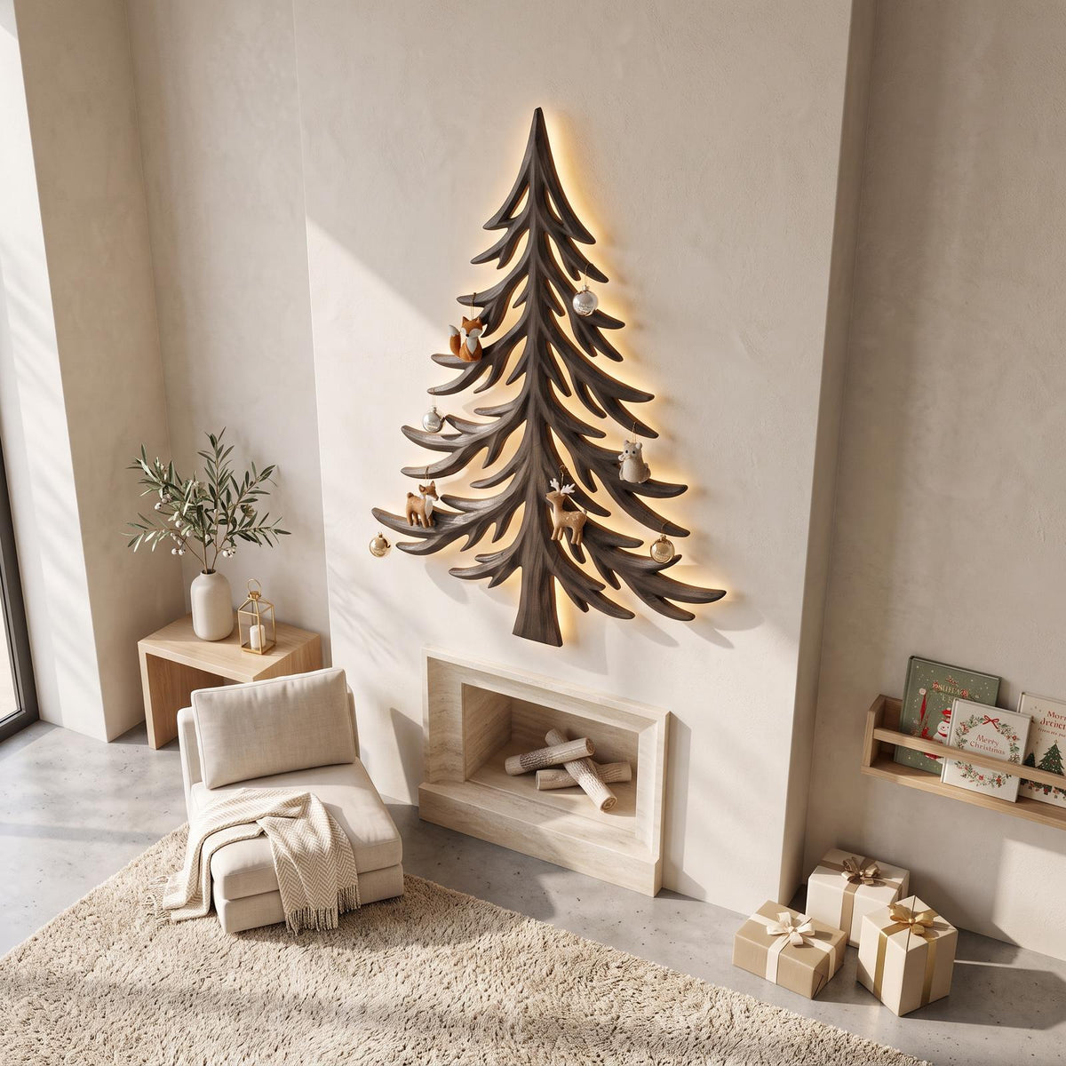 Modern Christmas Holiday Wall Decor With Layered Pine Branch Design For Living Room SINLSAWA143