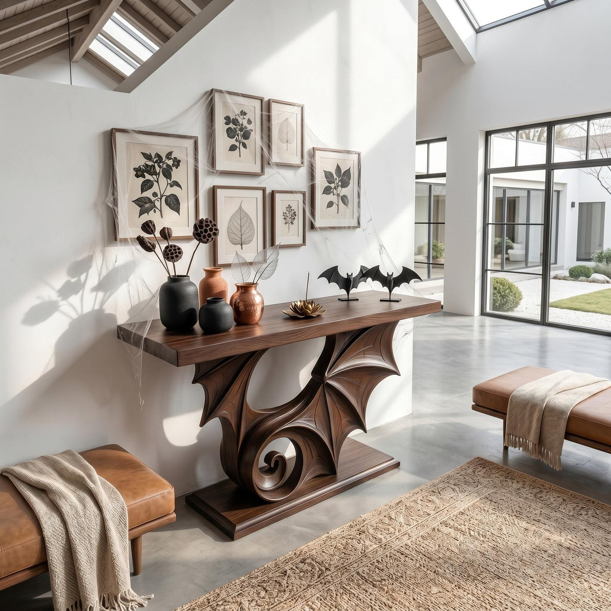 Gothic Halloween Console Table With Sculptural Bat Design For Entryway And Hallway