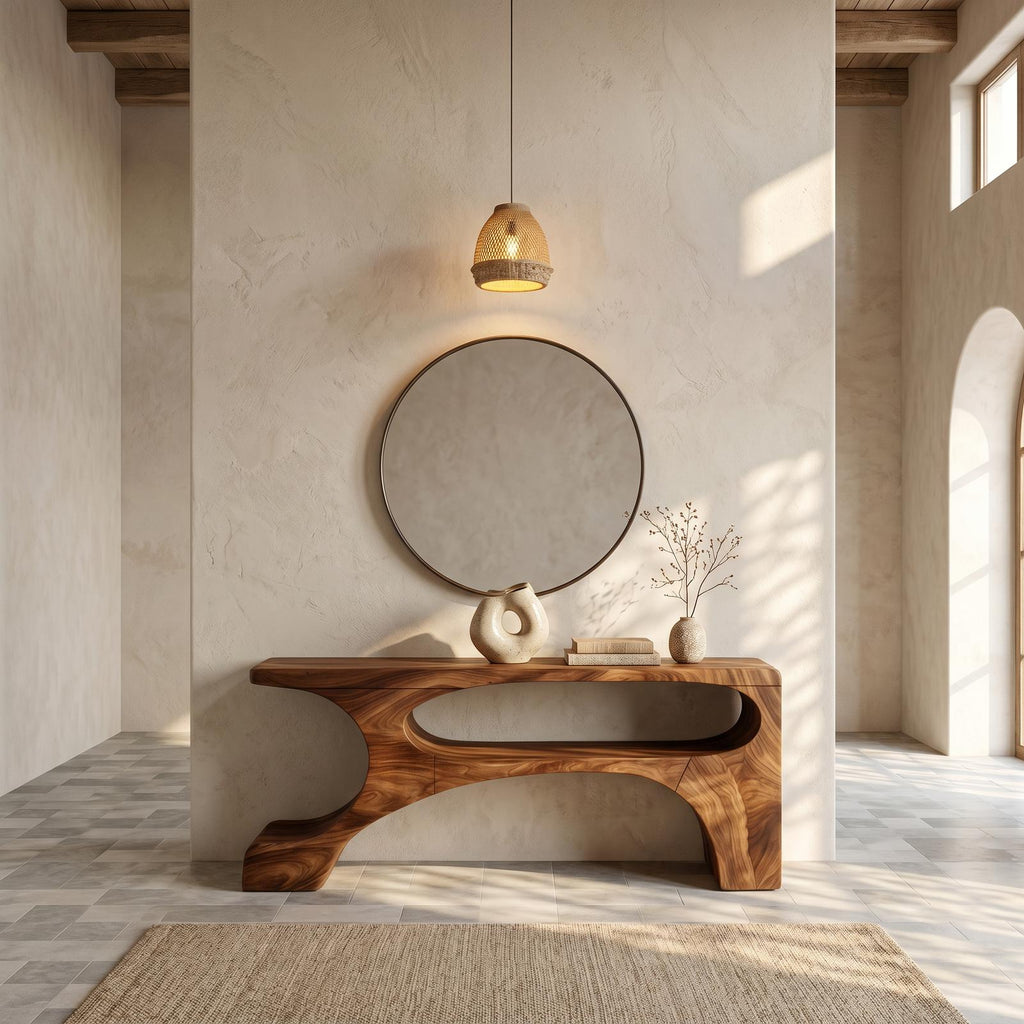 Contemporary Console Table, Organic Pedestal Base Solid Wood Entryway Table, Unique Sofa Table for Foyer