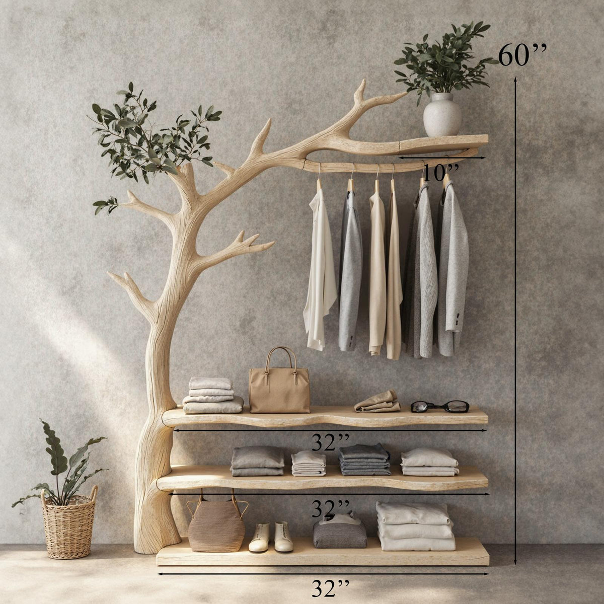 Solid Wood Entryway Coat Rack Driftwood Branch Coat Hanger