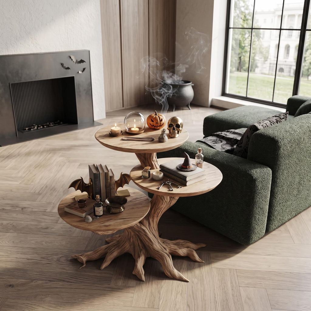 Farmhouse Round End Table For Living Room Decor Haunted Home Accent