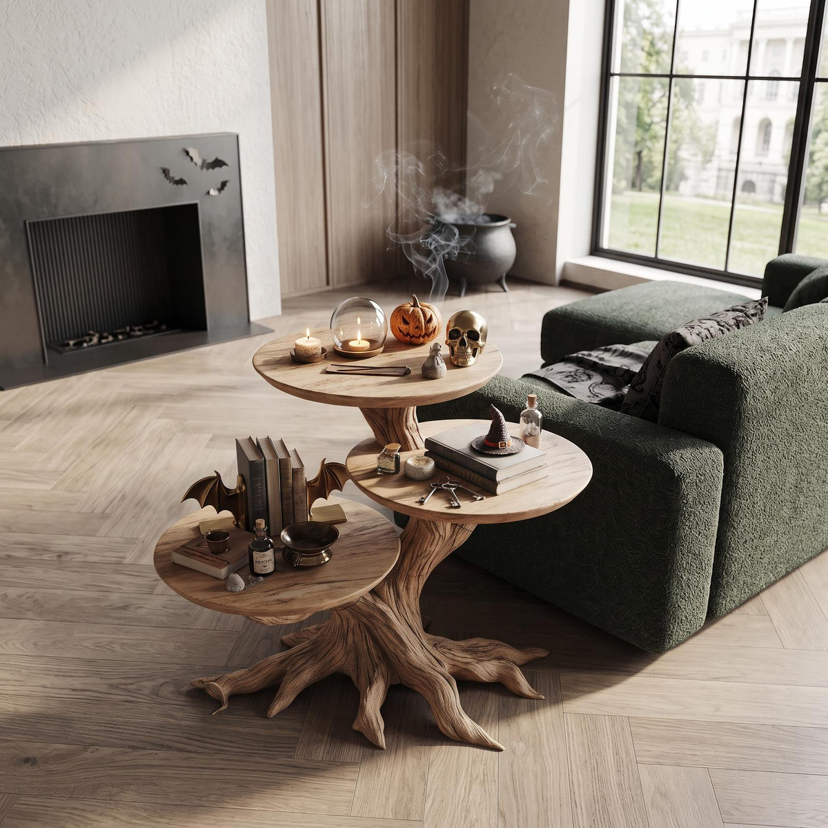 Farmhouse Round End Table For Living Room Decor Haunted Home Accent
