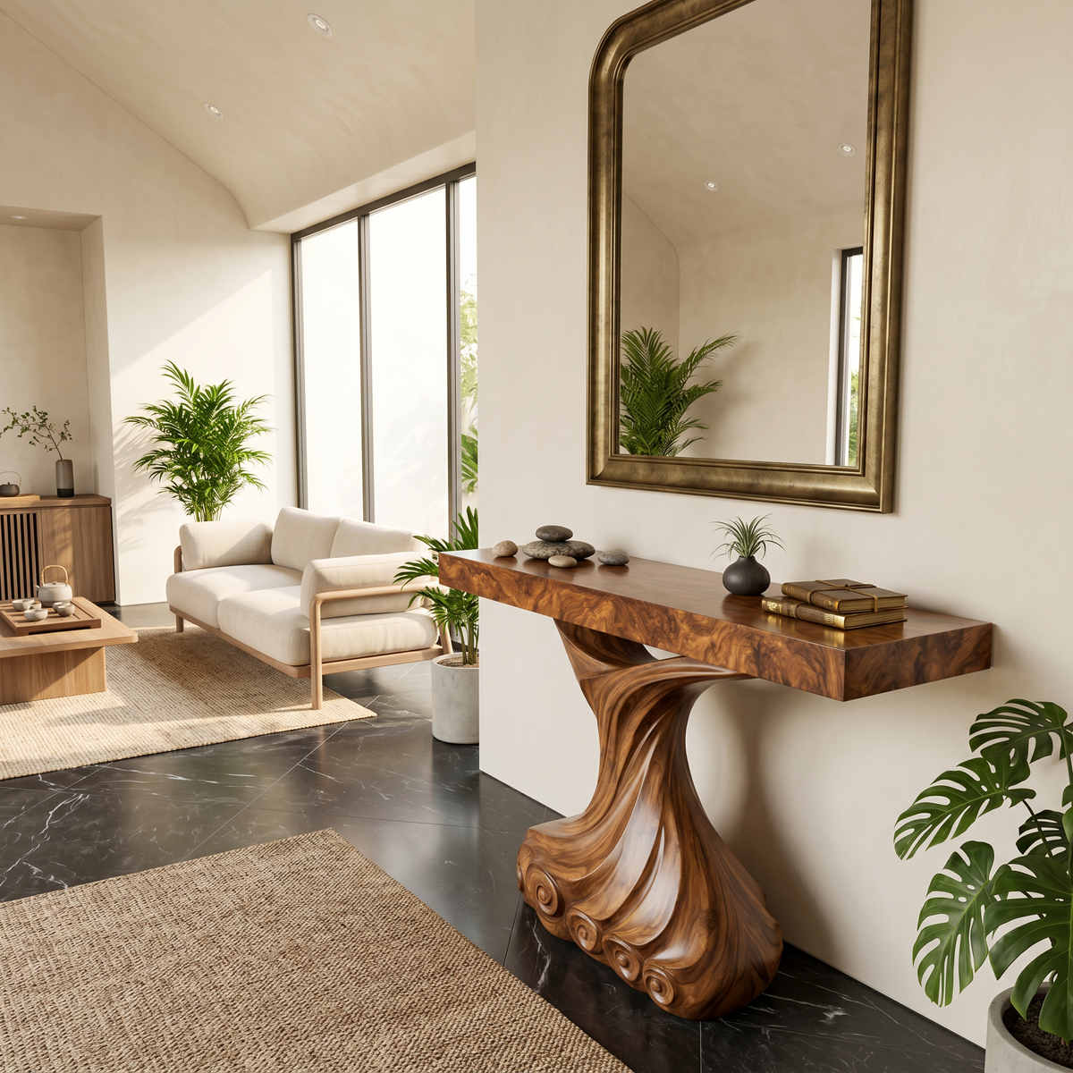 Contemporary Console Table, Carved Twist Form Wood Entryway Table, Abstract Sofa Table for Hallway & Foyer