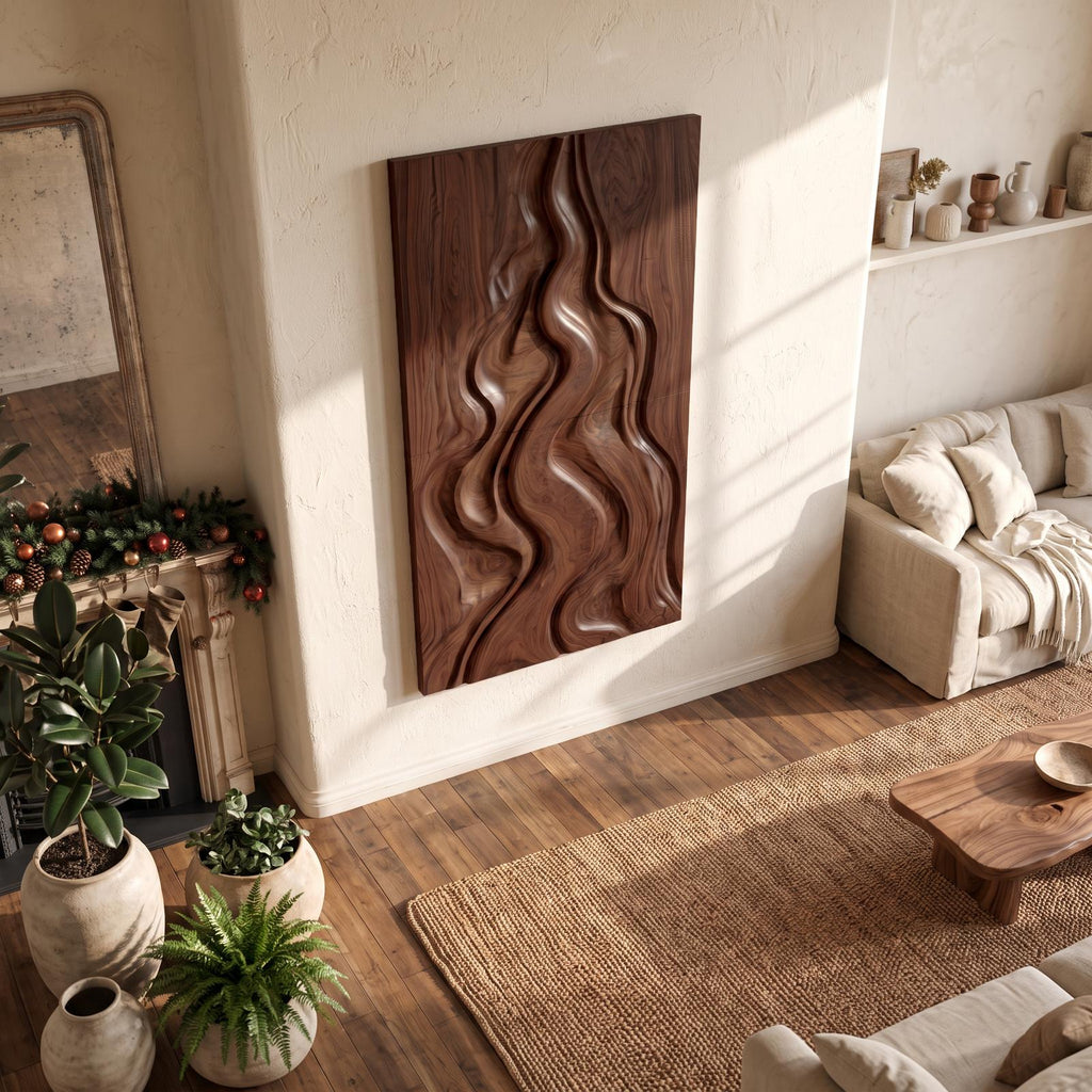 Natural Christmas Abstract Wall Decor With Fluid Carved Design For Bedroom