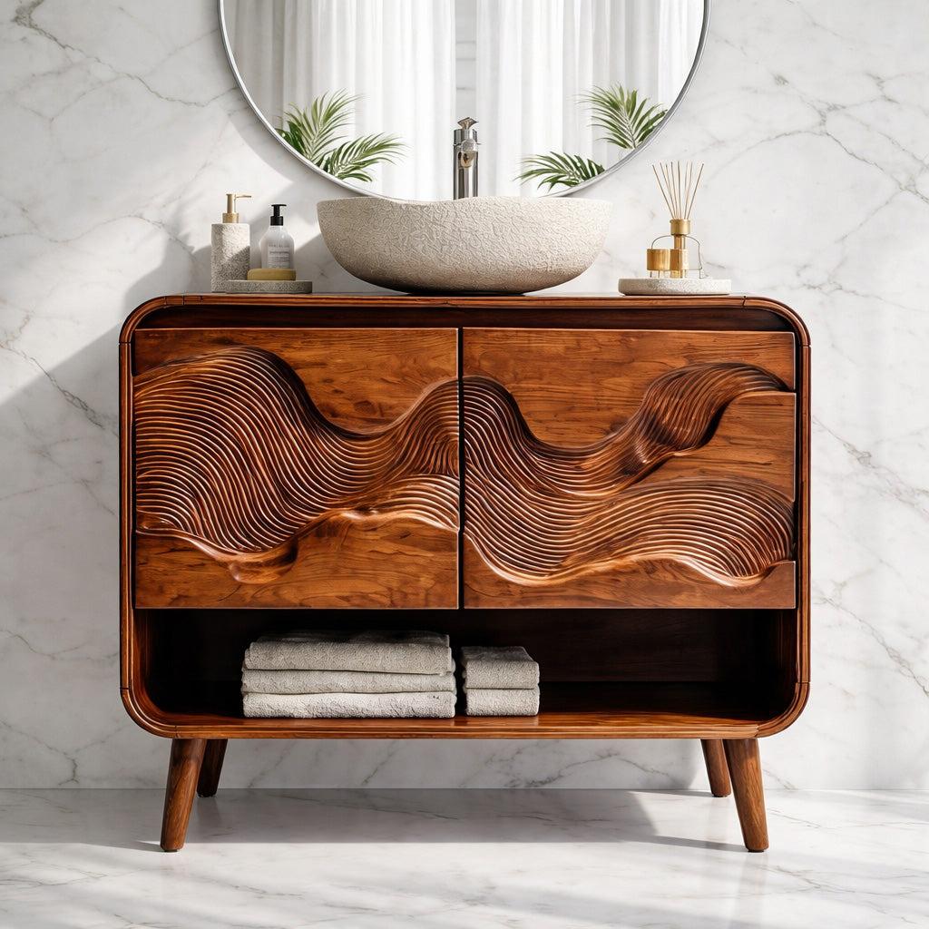 Spry Interior Coastal Solid Wood Bathroom Vanity, Floating Single Basin Sink Cabinet with Under-Sink Storage, Natural Oak Finish, RTTHHNBRV014