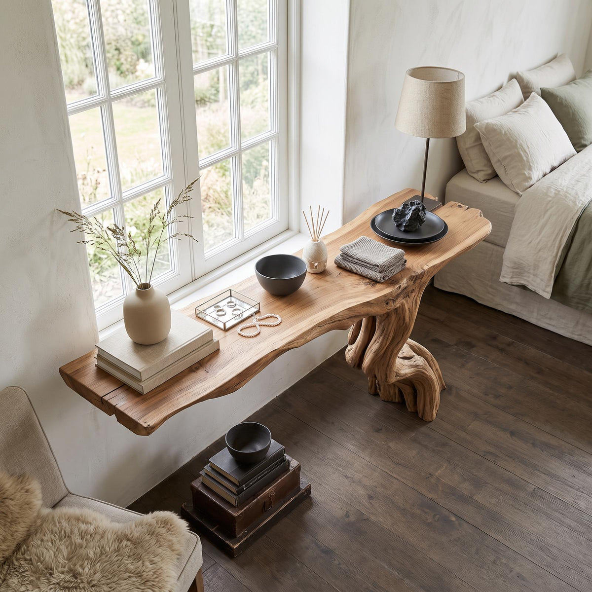 Rustic Console Table Driftwood Live Edge Natural Wood Gift