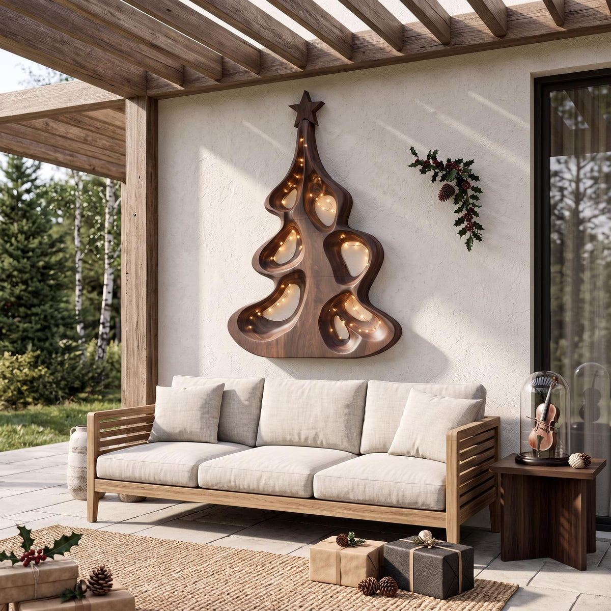 Modern Christmas Wall Decor With Artistic Hollow Tree Form For Entryway