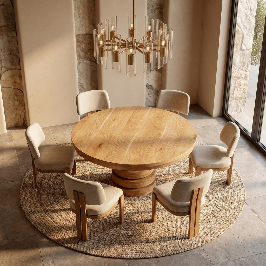 Rustic Farmhouse Round Dining Table, Solid Wood Pedestal Base Kitchen Table for Dining Room Decor