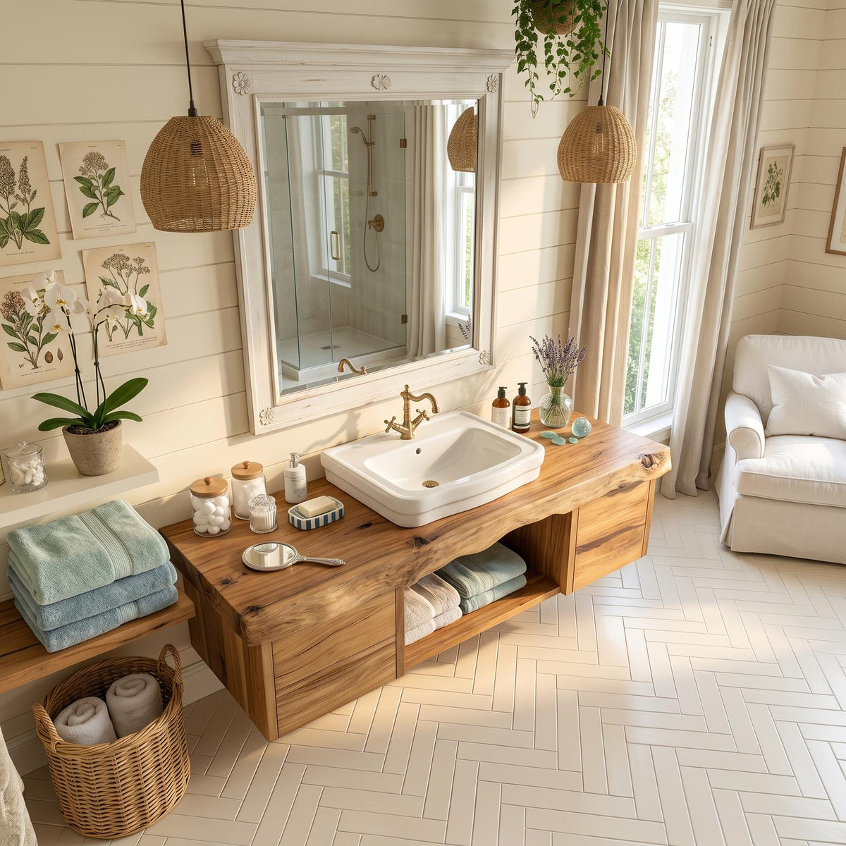 Natural Wood Floating Vanity For Bathroom Upgrade SILDTTRBRV032